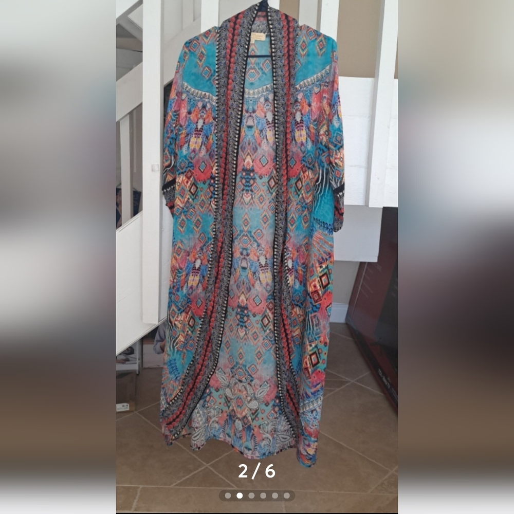 True Colors Stunning Colors  Silk and beads Maxi Kaftan Duster One Sz M